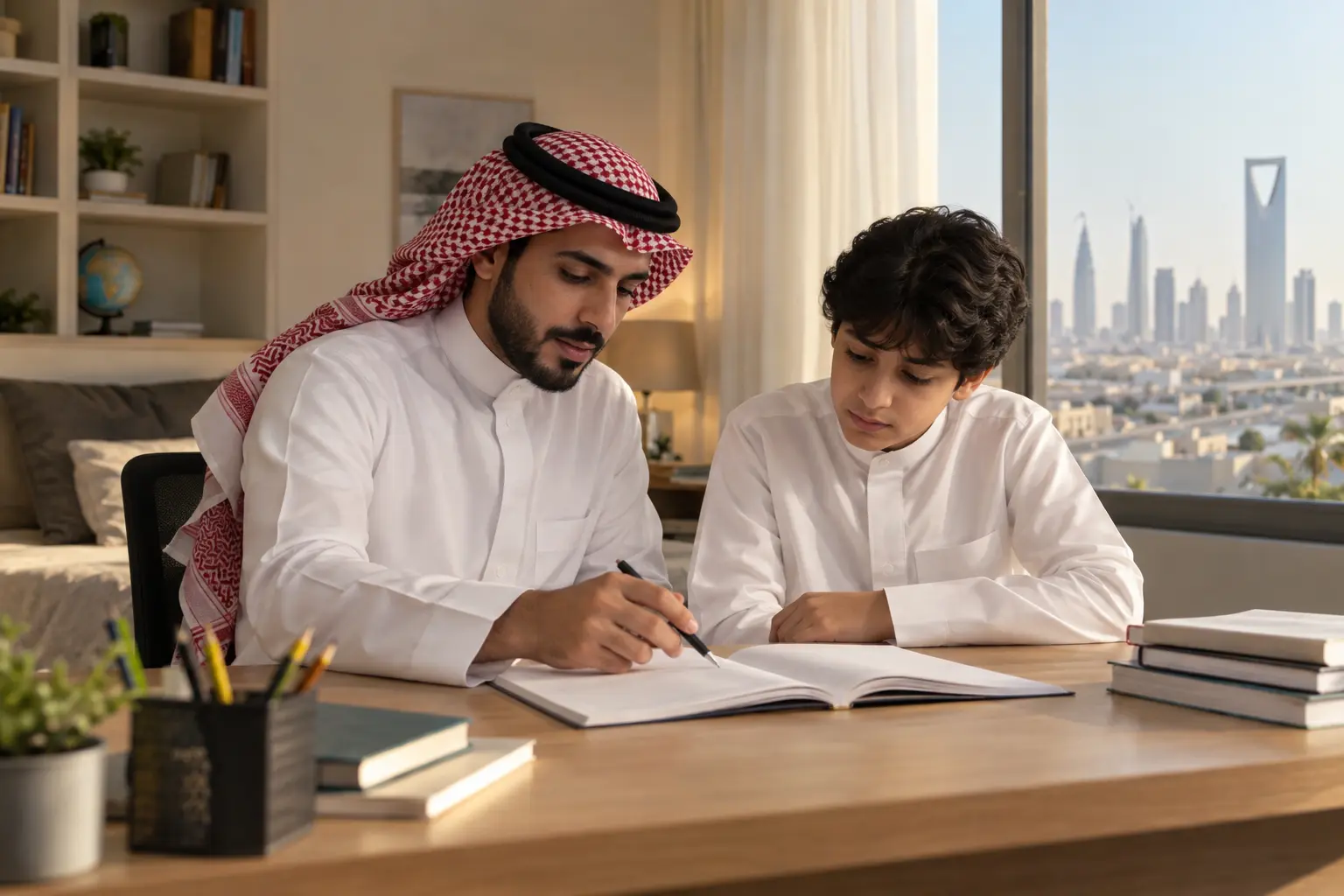 معلم خصوصي يتابع مستوى طالب في إحدى المواد الدراسية